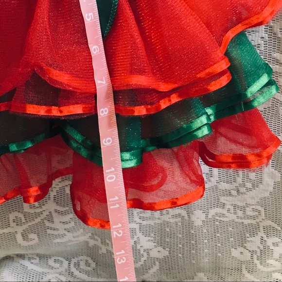 Girls Christmas Elf Tiered Tulle Skirt green and red - Picture 4 of 7